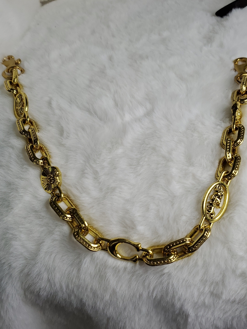 Coach Gold Floral Medallion Link Necklace